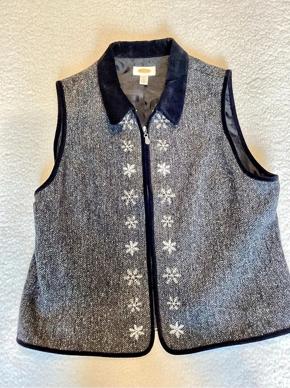 Talbots XL Wool Silk Herringbone Snowflake Vest Après Ski Quiet Luxury